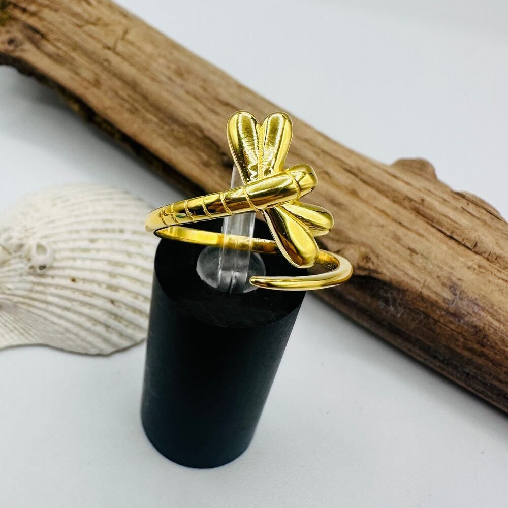 Gold Dragonfly Sterling Silver Ring